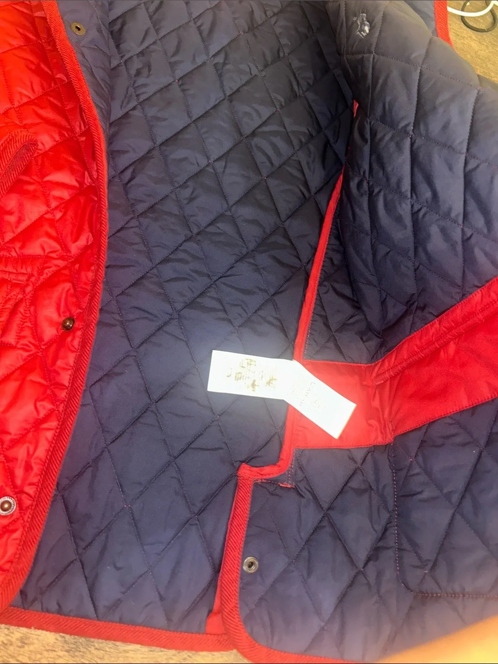 Polo by Ralph Lauren Red Quilted Puffer Jacket with Navy Lining